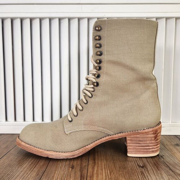 VINTAGE Colin Stuart Womens Size 8 Beige Lace Up Boho Combat Canvas Boots Chile - Picture 6 of 14